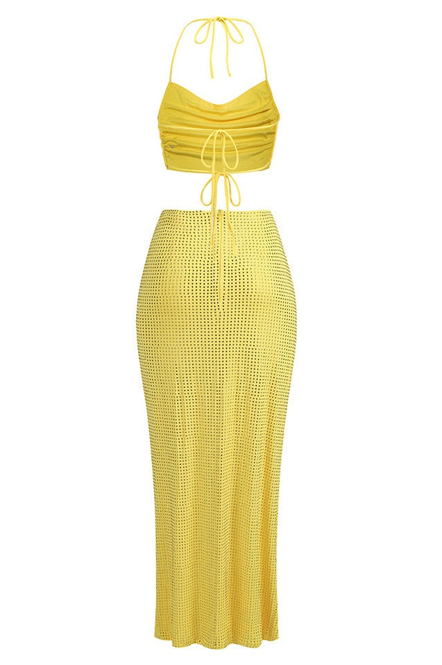 Ensemble Diamant Plissé à Col Halter Solvia