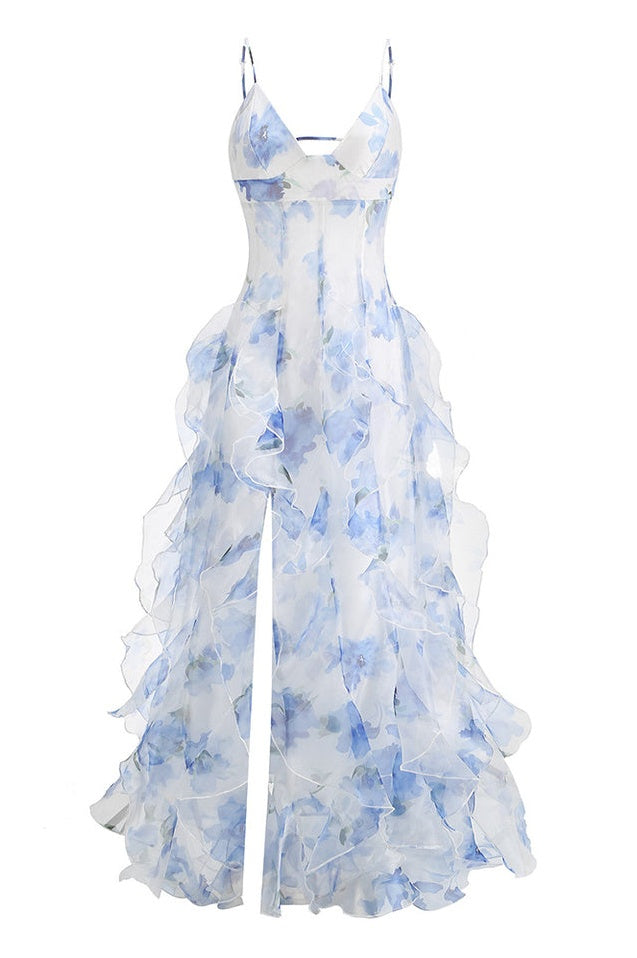 Robe Midi Imprimée Florale à Volants NOÉMIE