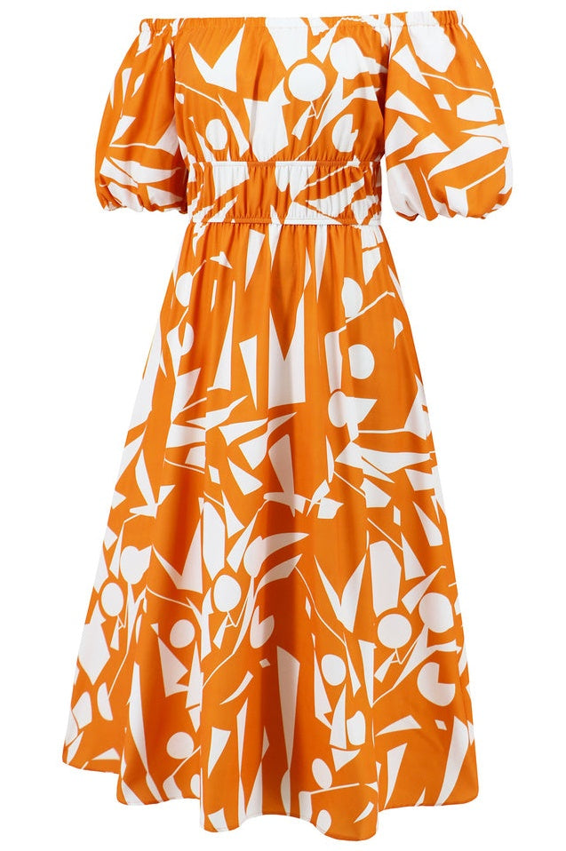 Robe Brodée à Manches Ballon Décolletée