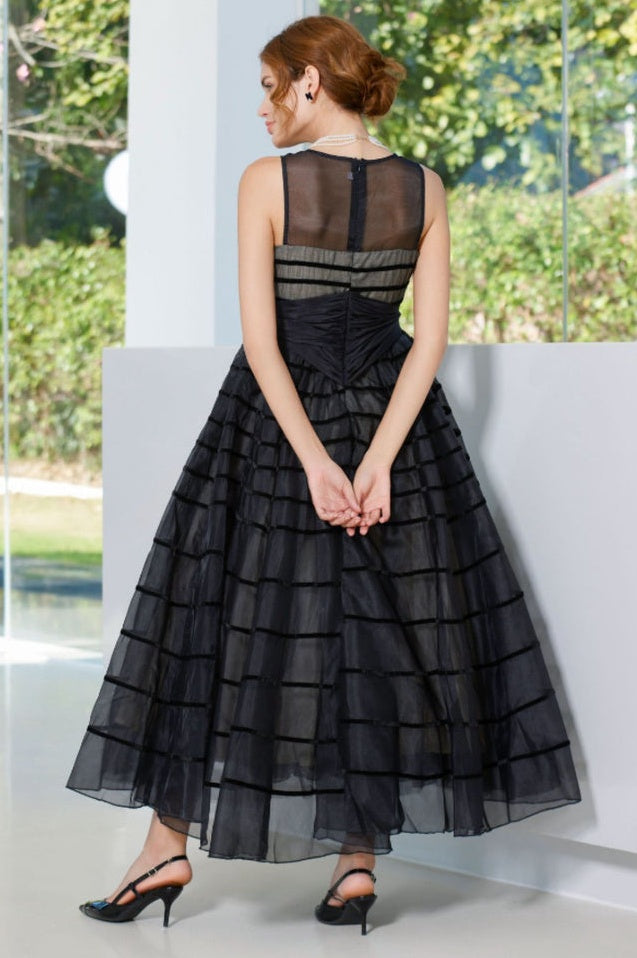 Robe Longue Maxi à Col Rond avec Nœud Papillon