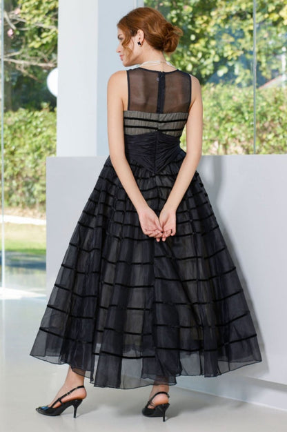 Robe Longue Maxi à Col Rond avec Nœud Papillon
