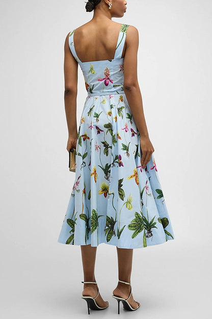 Robe Midi à Dos Nu Orchidée Ceinturée