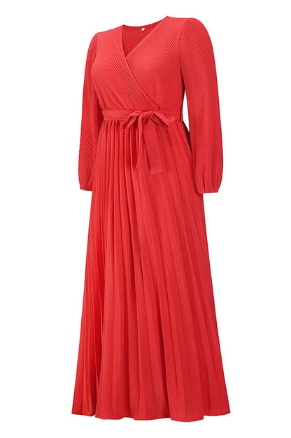 Robe Plissée Évasée à Col en V