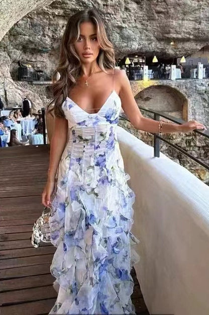 Robe Midi Imprimée Florale à Volants NOÉMIE