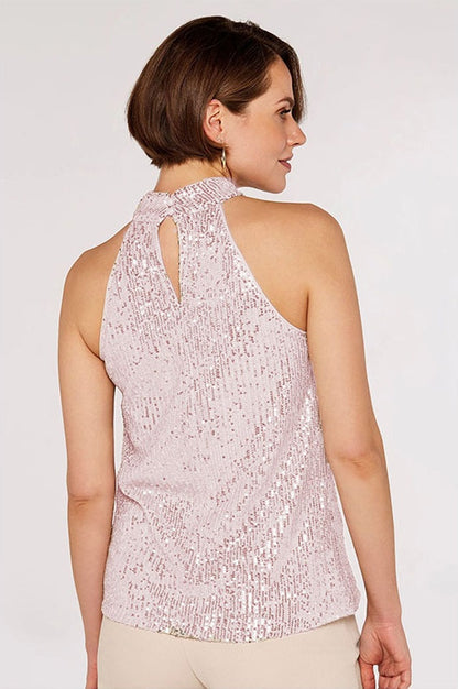 Top Halter Brodé de Sequins Abricot