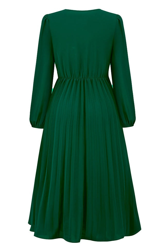 Robe V à Col en V avec Ceinture Plissée