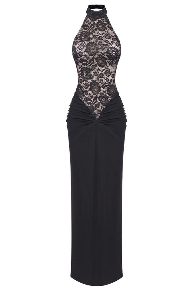 Robe Maxi à Fleurs en Dentelle à Dos Nu Janice