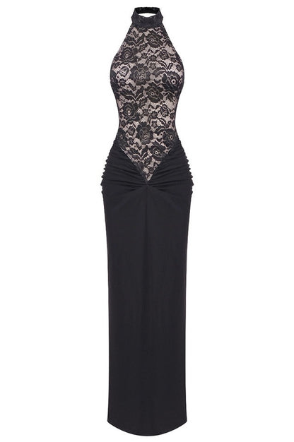 Robe Maxi à Fleurs en Dentelle à Dos Nu Janice
