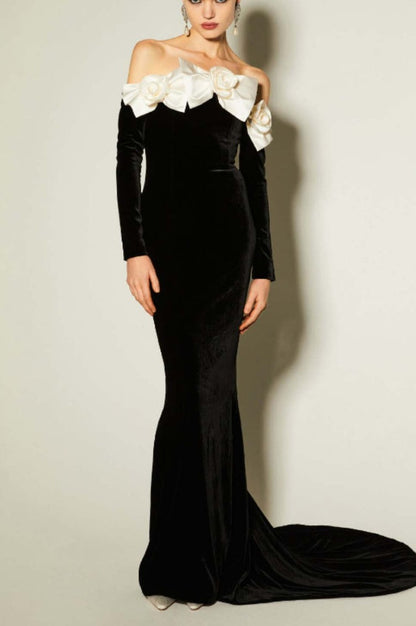 Robe en Velours Duchesse à Bows, Épaules Nues
