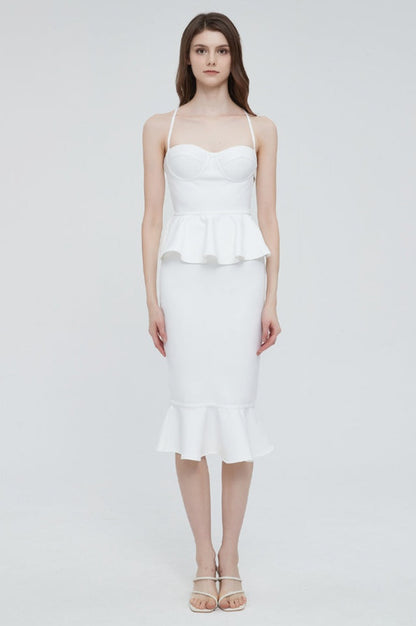 Robe Midi Bandage à Froufrous Évasée à Bretelles