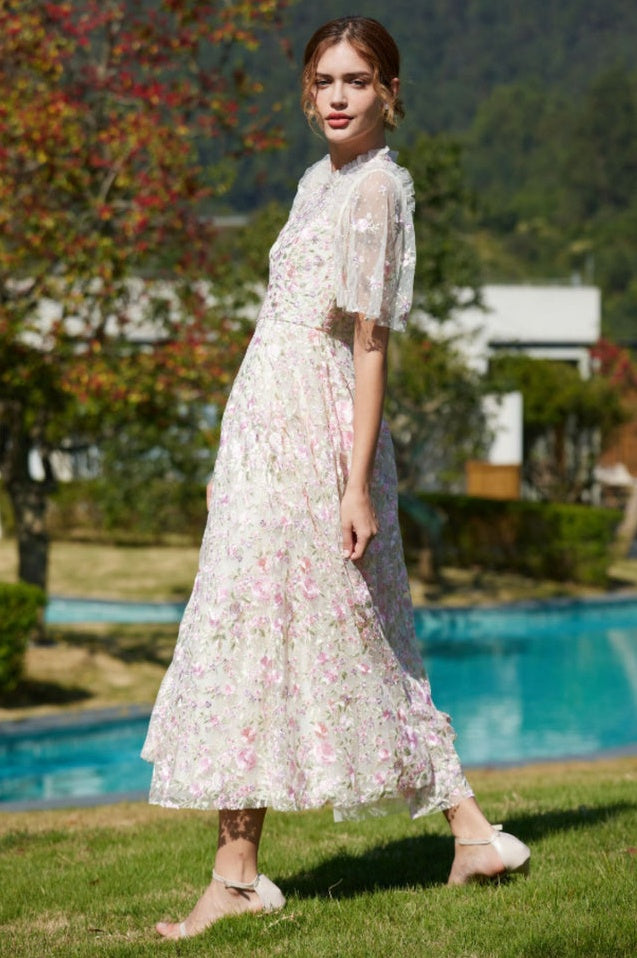 Robe Maxi En Tulle Brodée Opulente