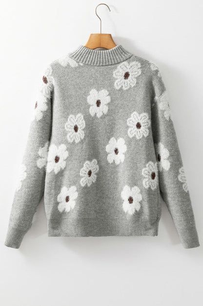 Pull Mi-zipper à Motif Floral