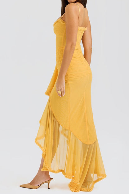 Robe Évasée à Volants en Abricot