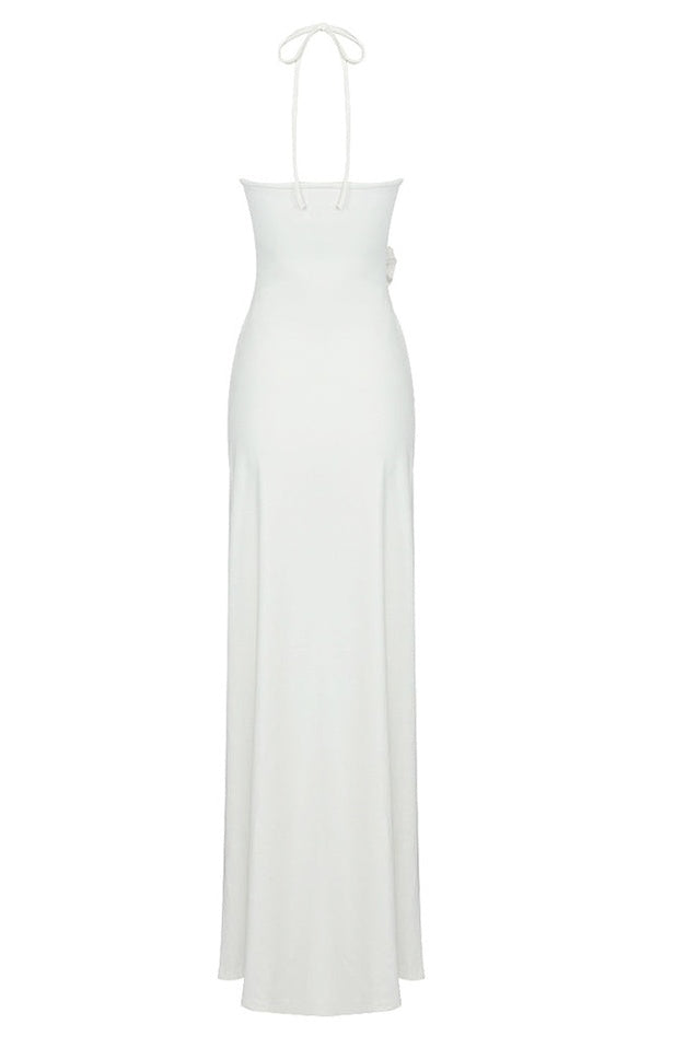 Robe Maxi Évasée à Col Halter, Découpes et Fronces