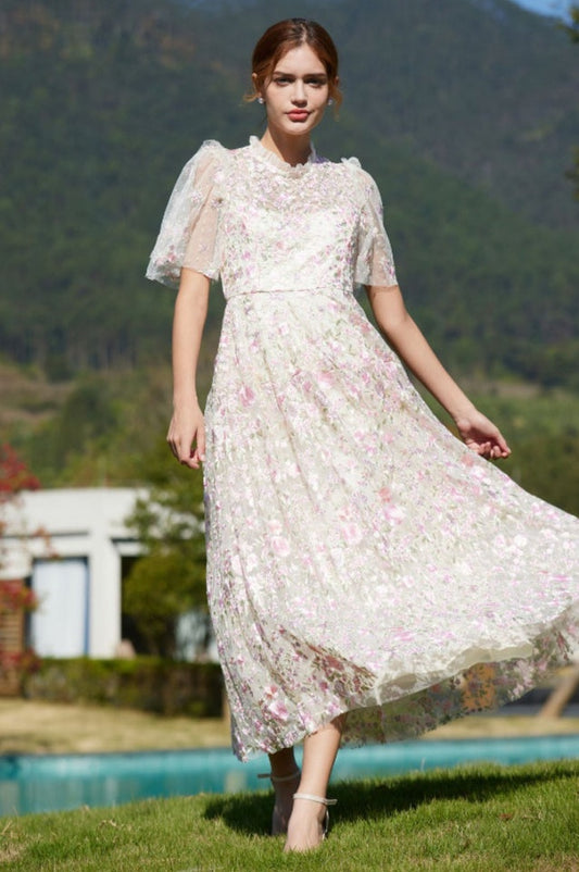 Robe Maxi En Tulle Brodée Opulente - Révier Paris
