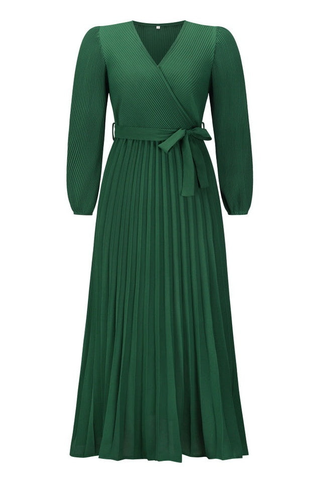 Robe Plissée Évasée à Col en V