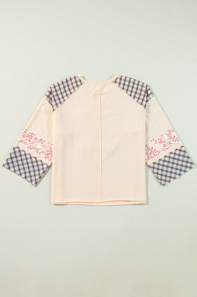 Haut à Manches Longues en Patchwork Floral en Forme de Coeur