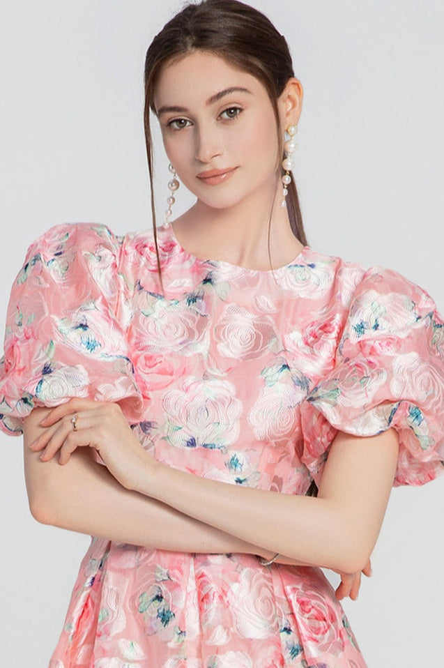 Robe Midi à Manches Bouffantes