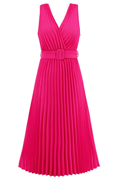 Robe Sans Manches Plissée avec Ceinture