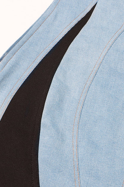 Robe en Denim Bi-Matériaux à Spirale