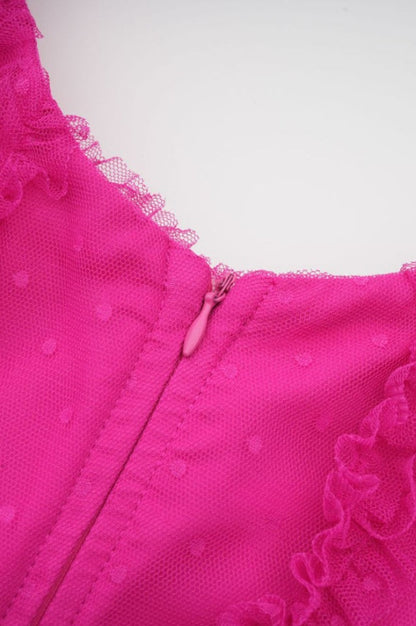 Robe de Cérémonie Évasée à Volants Décolleté Bardot
