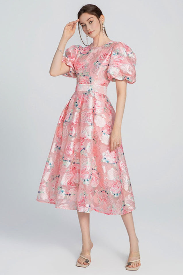Robe Midi à Manches Bouffantes