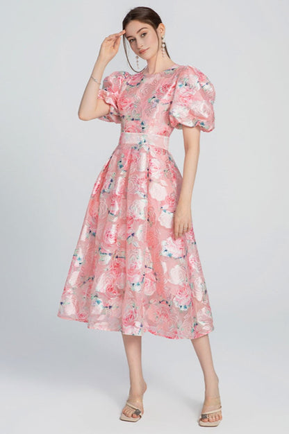 Robe Midi à Manches Bouffantes