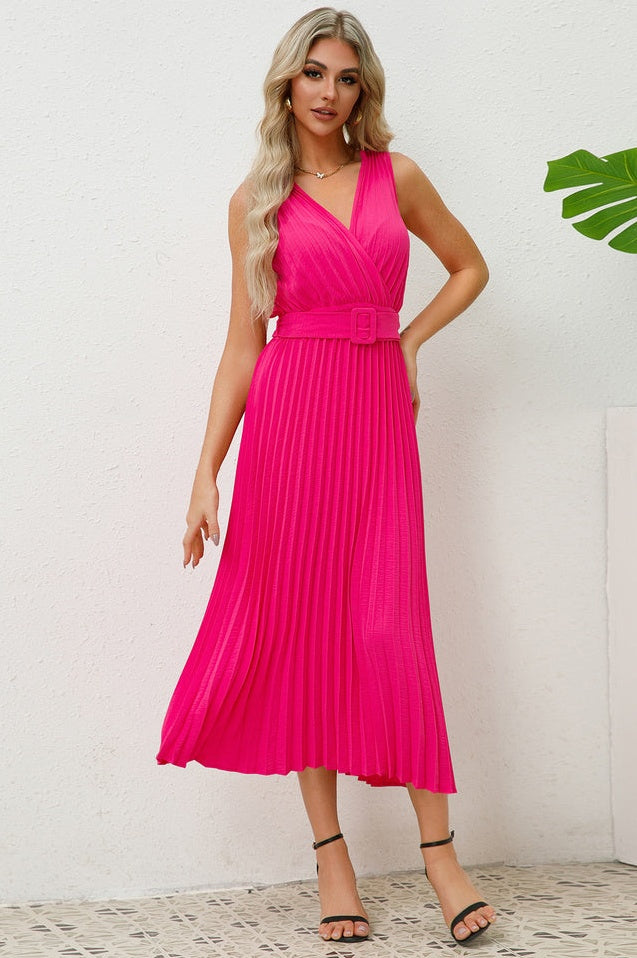 Robe Sans Manches Plissée avec Ceinture - Révier Paris