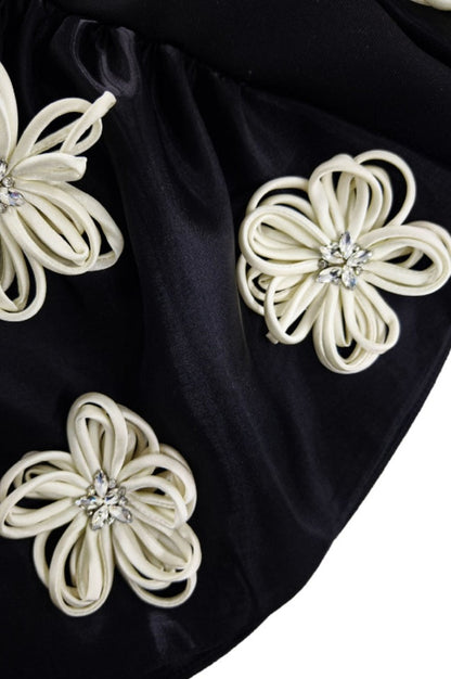 Robe Mini Brodée à Corset avec Applications Florales