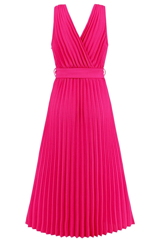 Robe Sans Manches Plissée avec Ceinture