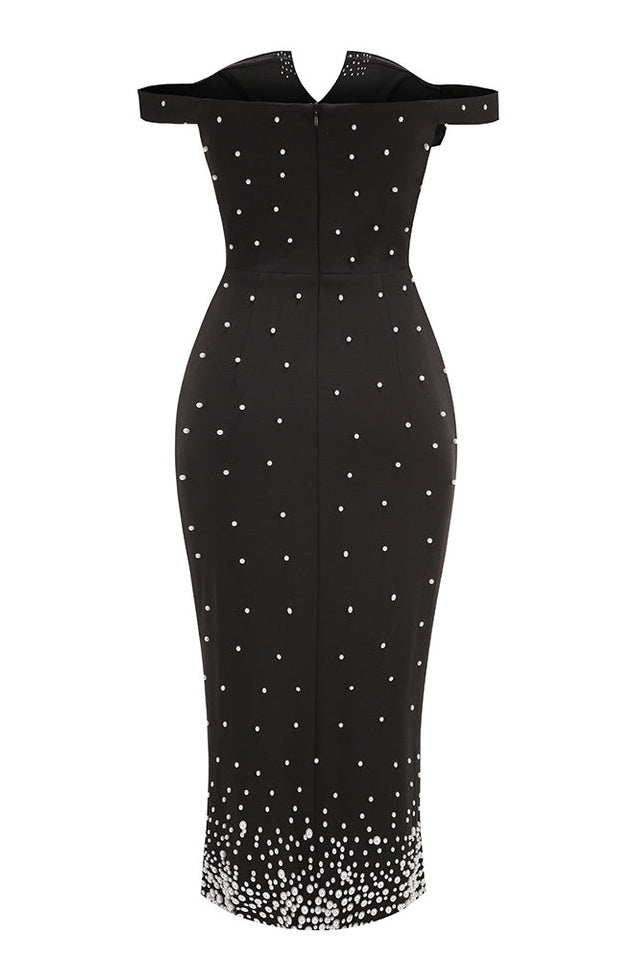 Robe Midi Brodée à Pois Perlés