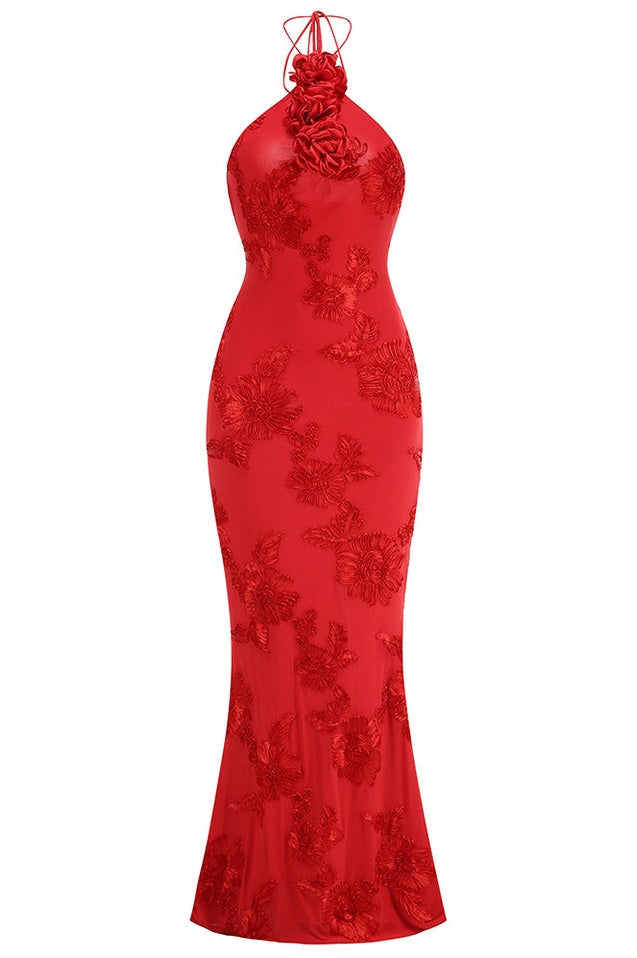 Robe Brodée 3D à Décolleté Halter