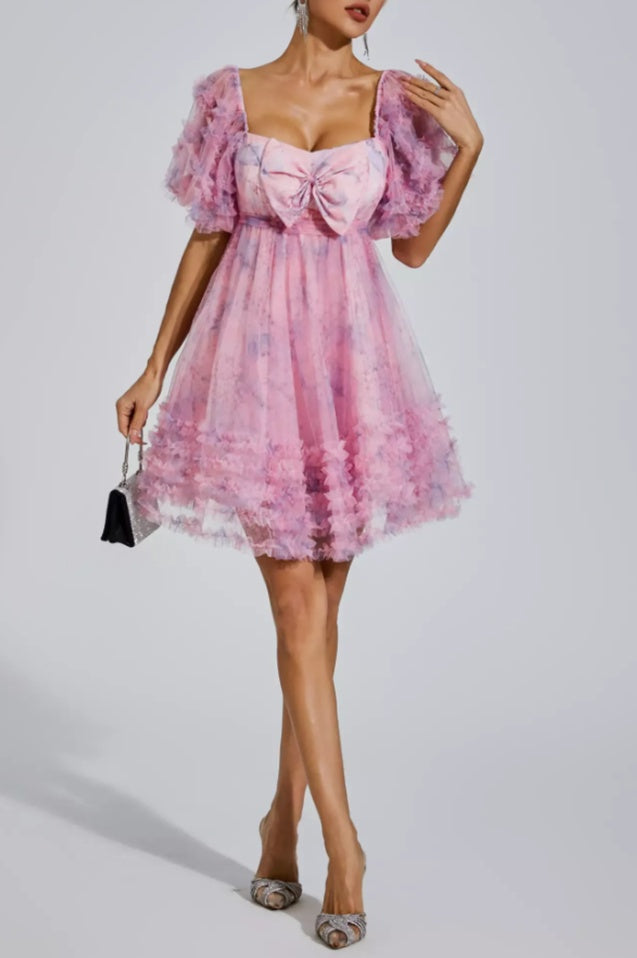 Robe Mini à Manches Bouffantes Raquel