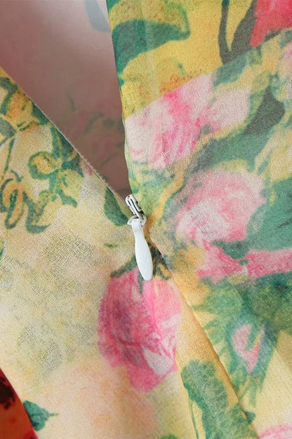 Robe Mini Empire Taille Haute en Chiffon Imprimé Floral