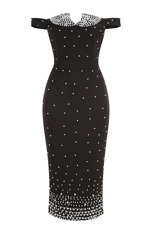 Robe Midi Brodée à Pois Perlés