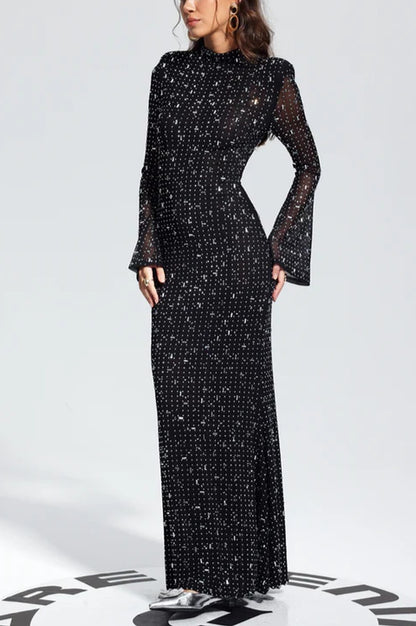 Robe Maxi en Mesh Brodée de Cristaux