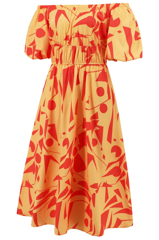 Robe Brodée à Manches Ballon Décolletée