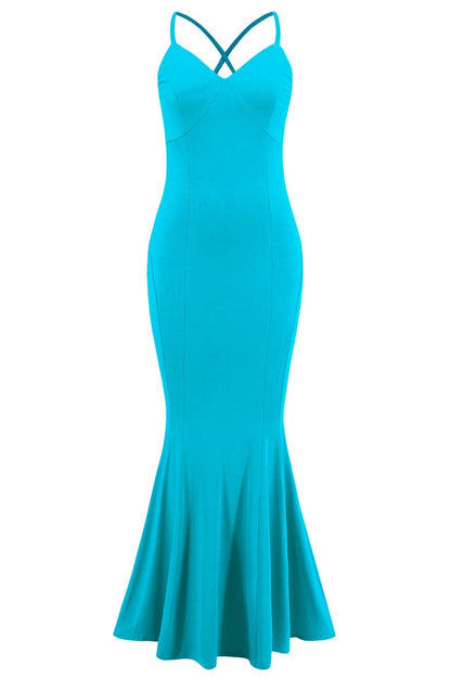 Robe de Soirée Brodée à Bretelles Croisées et Coupe Sirène