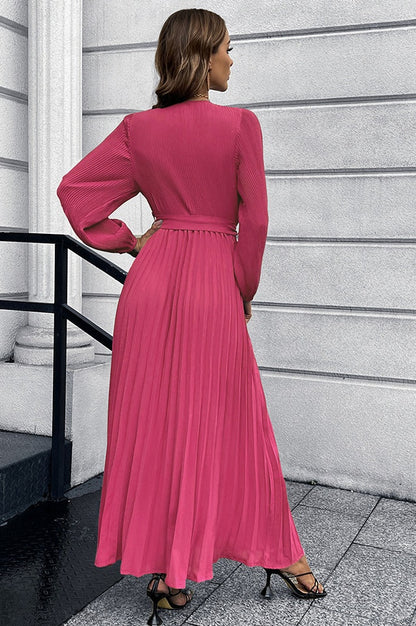 Robe Plissée Évasée à Col en V