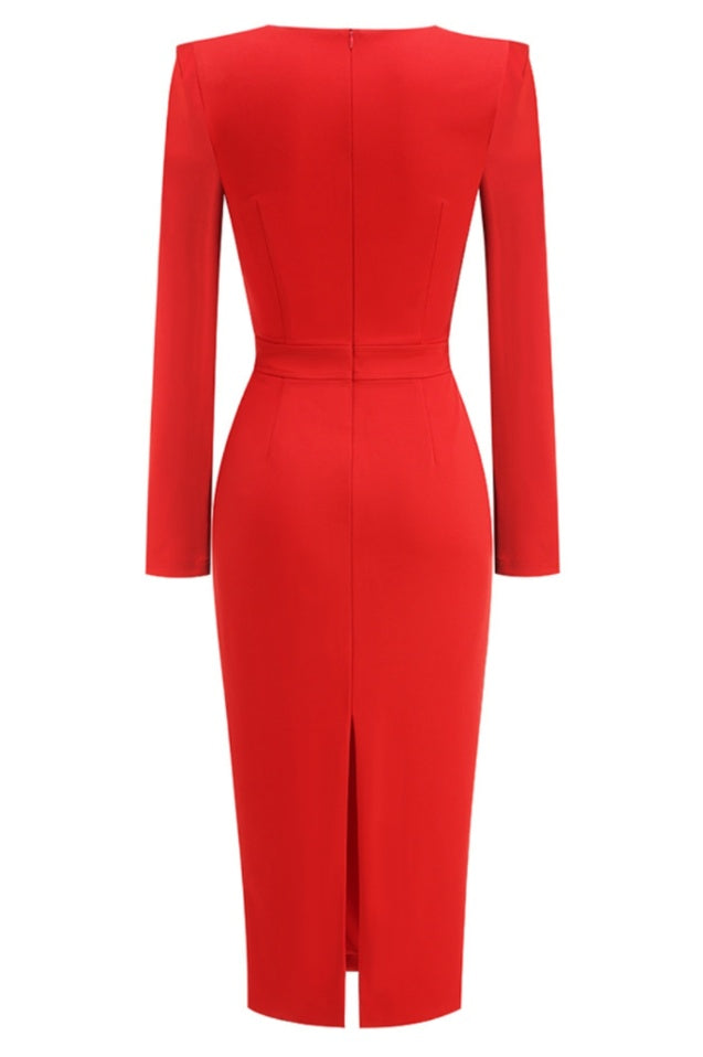 Robe Midi à Manches Longues Brodée de Sequins