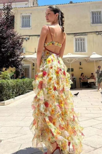 Robe Midi Imprimée Florale à Volants NOÉMIE