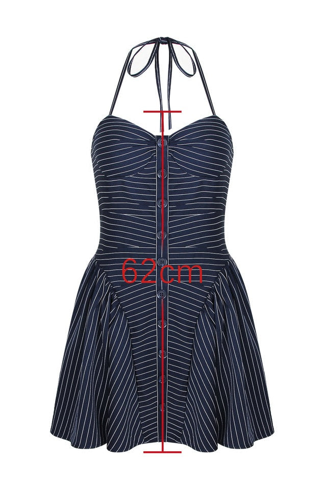Robe Mini Halter à Taille Basse Brodée à Rayures Mélodie