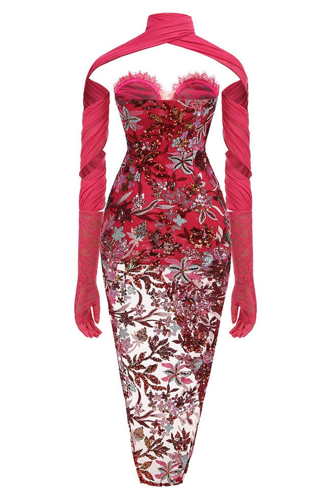Robe Maxi Brodée de Fleurs en Sequins Buz