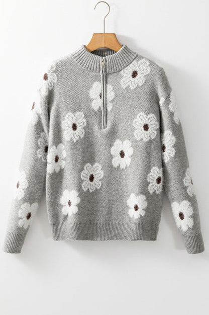 Pull Mi-zipper à Motif Floral