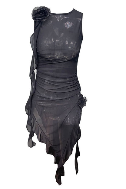 Robe Ruffle Rose Transparente