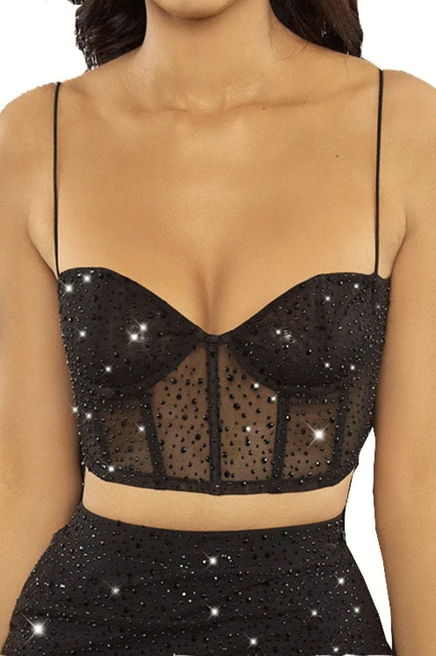 Top court bustier brodé Évasé rêve tropical