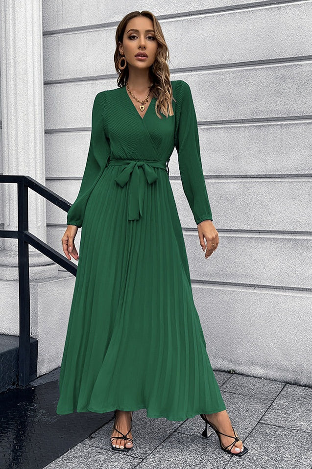 Robe Plissée Évasée à Col en V