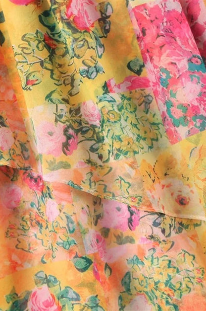 Robe Mini Empire Taille Haute en Chiffon Imprimé Floral