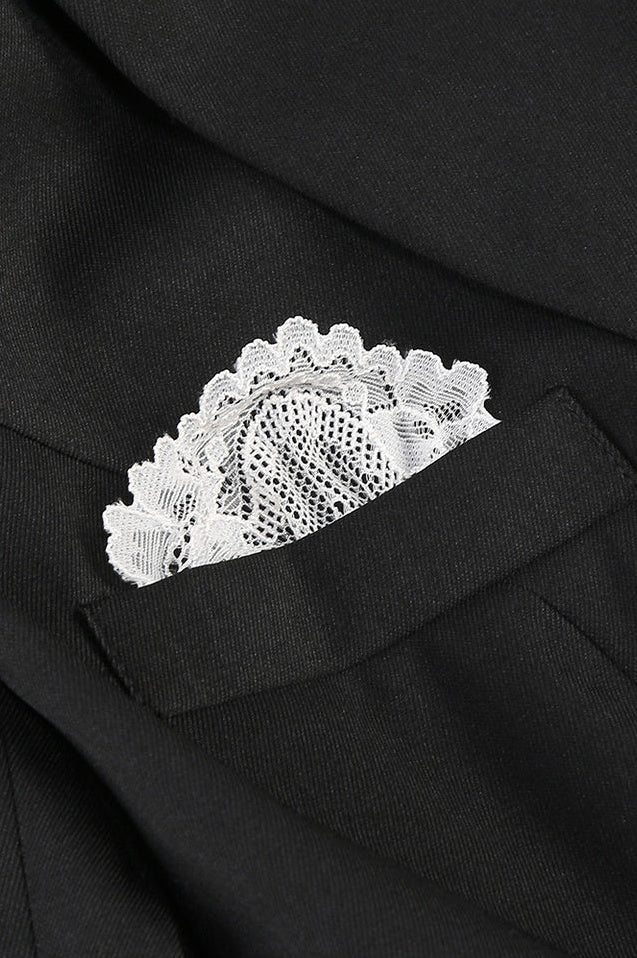 Blazer Évasé en Dentelle Brodée à Décolleté en V