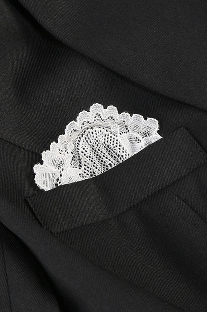 Blazer Évasé en Dentelle Brodée à Décolleté en V